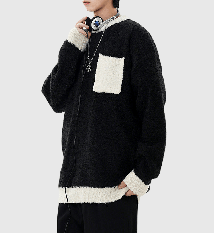 色系撞色絨毛織布設計 圓領針織冷衫 [CBK-1041]