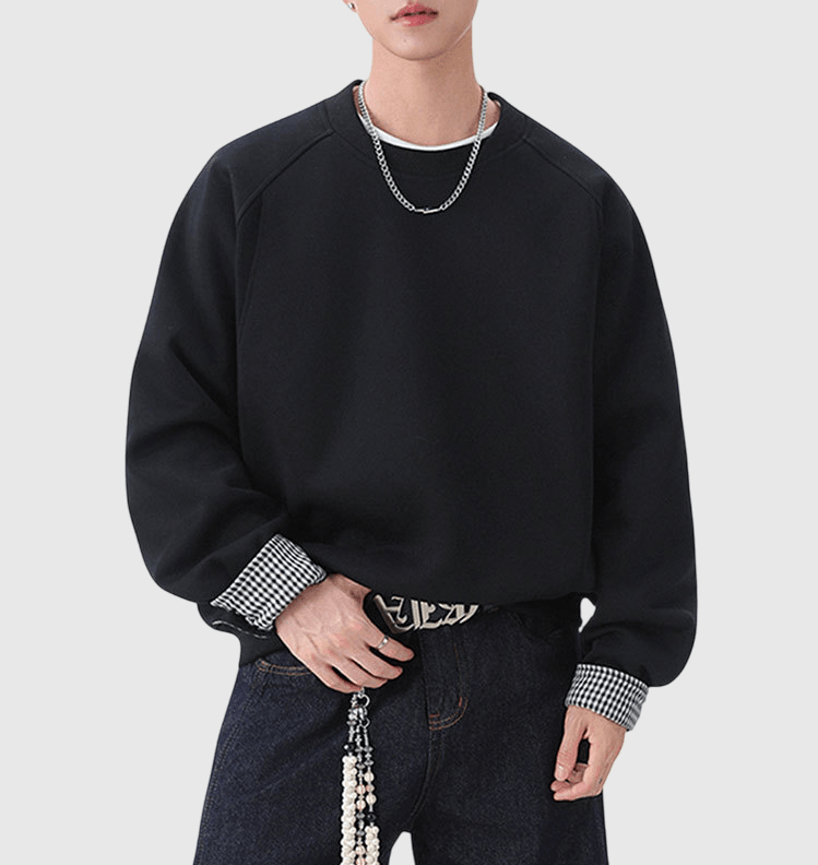 內層格仔撞色縫接 重磅圓領衛衣 [CBH-1026]