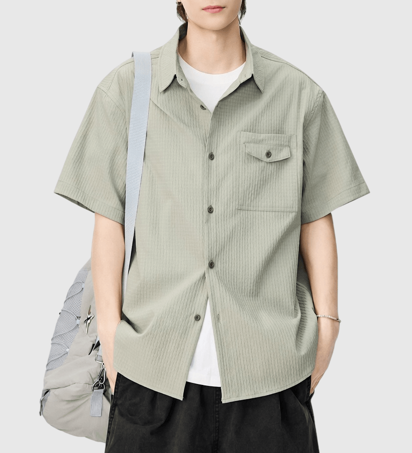 日系層次前袋立體肌理紋理設計 透氣短袖恤衫 [SBS-1398]