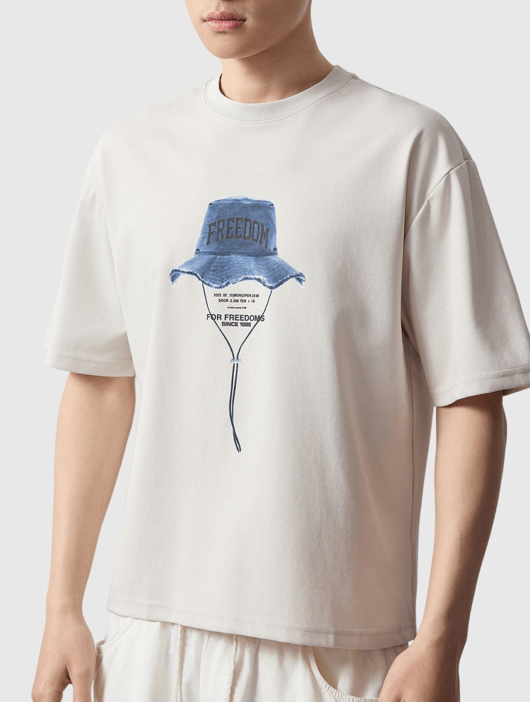 漁夫帽圖案文字印燙設計 短袖 T-Shirt [CBT-1335]