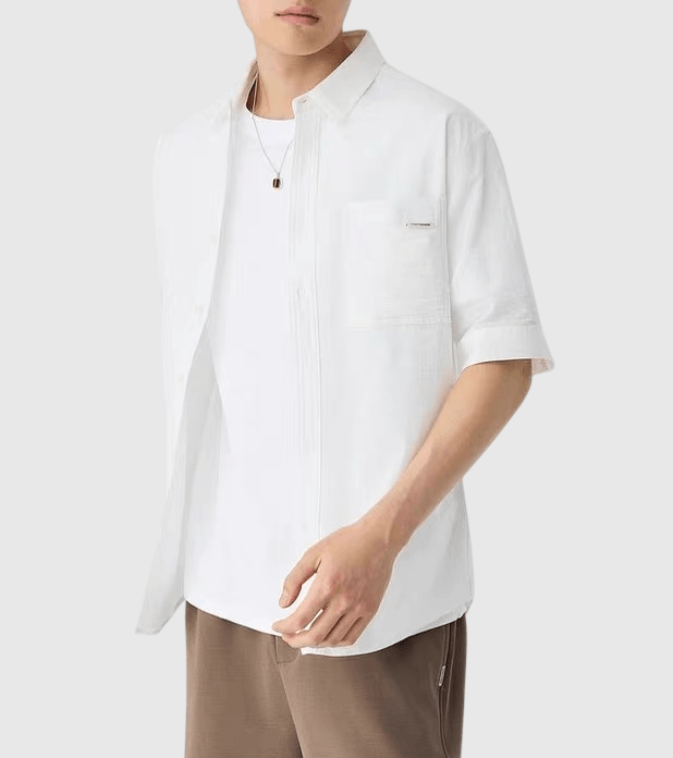 日系基礎前袋細標籤縫紉設計 透氣短袖恤衫 [SBS-1406]