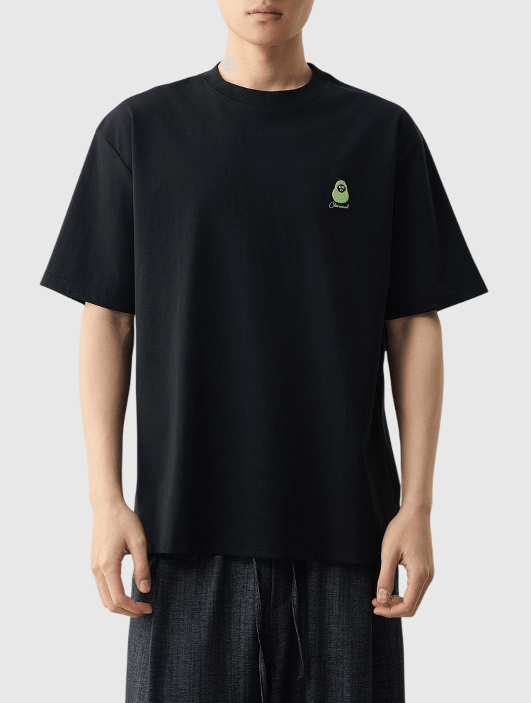 卡通牛油果核設計刺繡工藝 短袖 T-Shirt [CBT-1332]