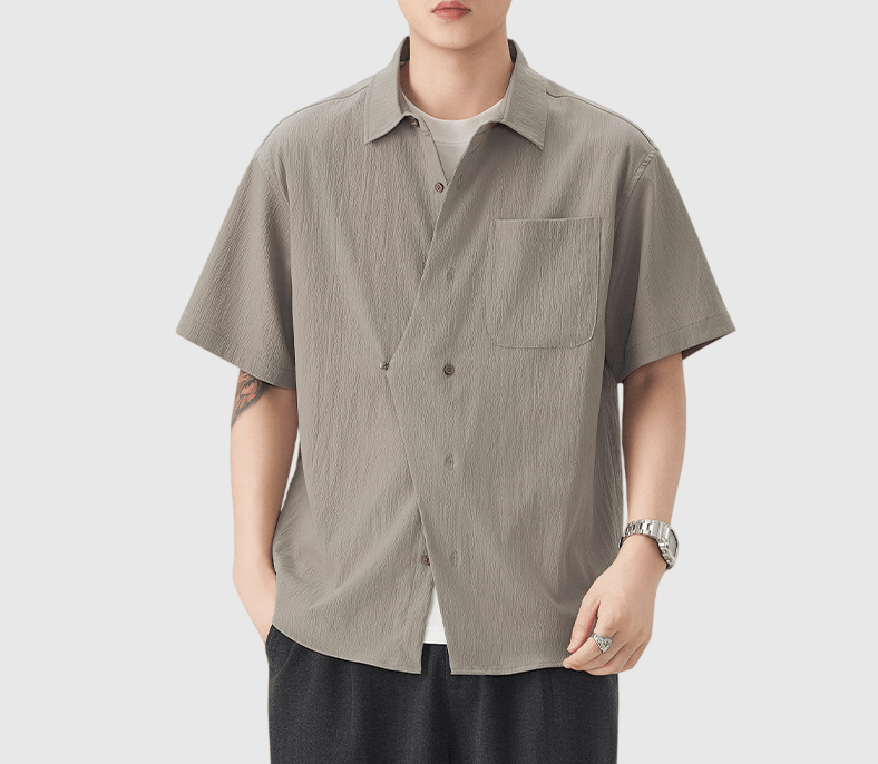 日系不規則層次設計 透氣短袖恤衫 [SBS-1401]