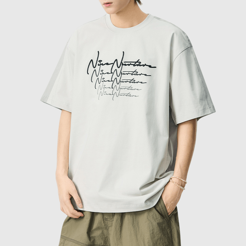 色系層次線條潦草文字刺繡設計 短袖 T-Shirt [SBT-1564]