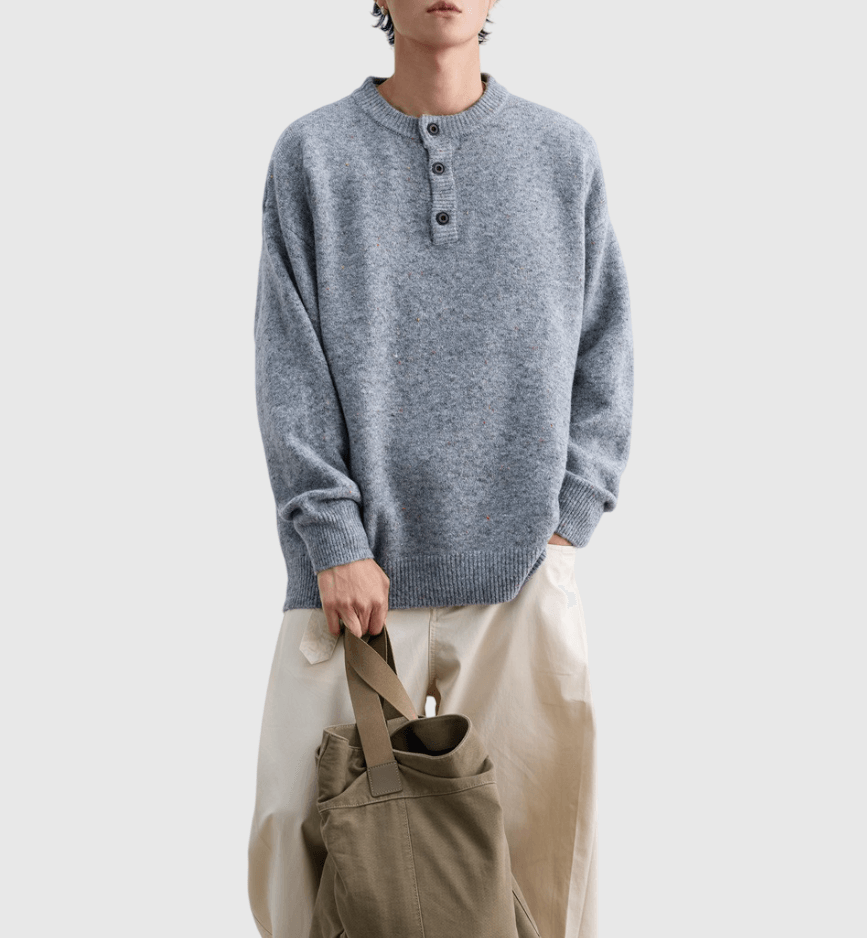 日系基礎彩點紗設計 亨利領針織毛衣 [SBK-1136]