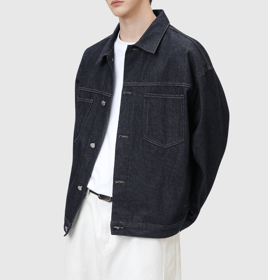 日系基礎雙設計前袋明線 純棉水洗牛仔長袖外套 [SBO-1221]