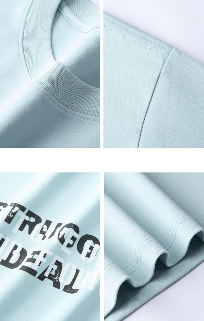 雙層次撞色文字印燙設計 短袖 T-Shirt [CBT-1578]