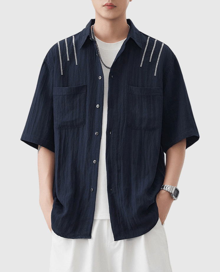 日系肩膊拼色線縫紉設計 透氣短袖恤衫 [SBS-1404]