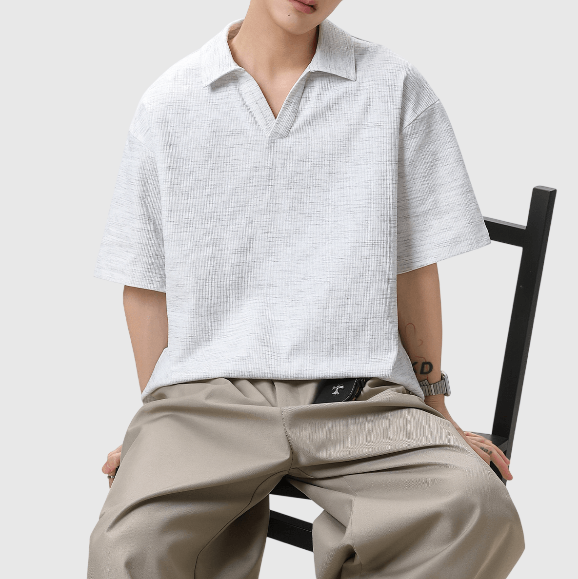 日系混色編織紋理設計 V 領透氣短袖 T-Shirt [SBT-1551]