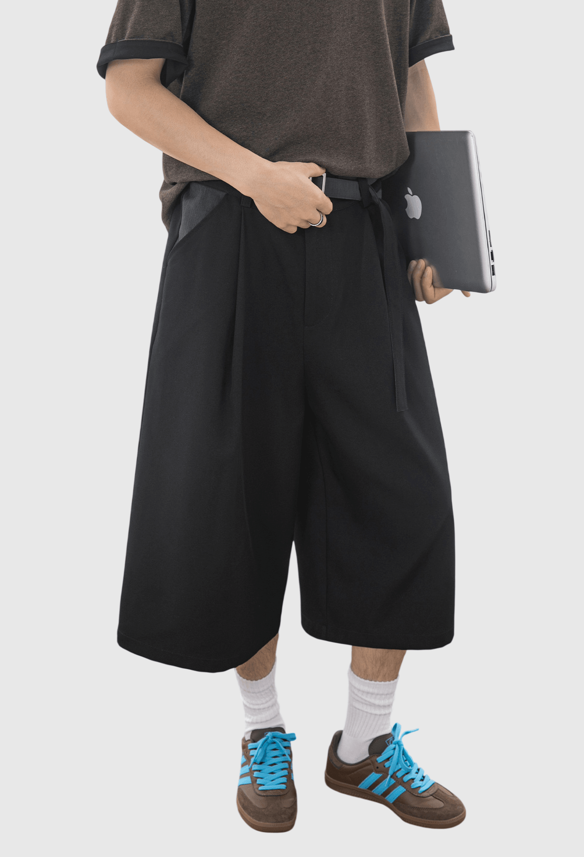 日系雙面色系腰帶設計  透氣垂感七分短褲 [SBST-1165]