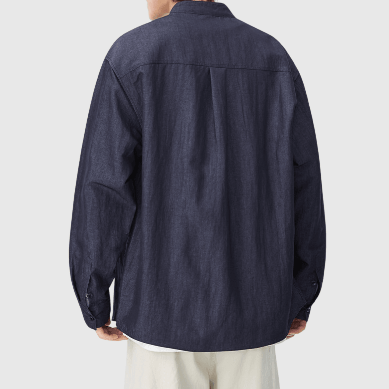 日系基礎微皺紋理 透氣半領長袖恤衫 [SBS-1390]