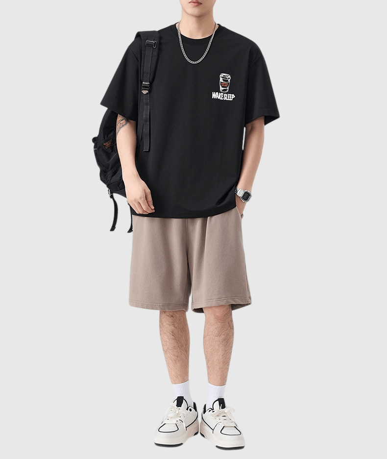 咖啡素描繪畫圖案文字印燙設計 短袖 T-Shirt [SBT-1580]