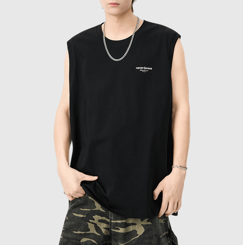 日系文青色系細文字圖案印燙 無袖背心 T-Shirt [SBT-1533]