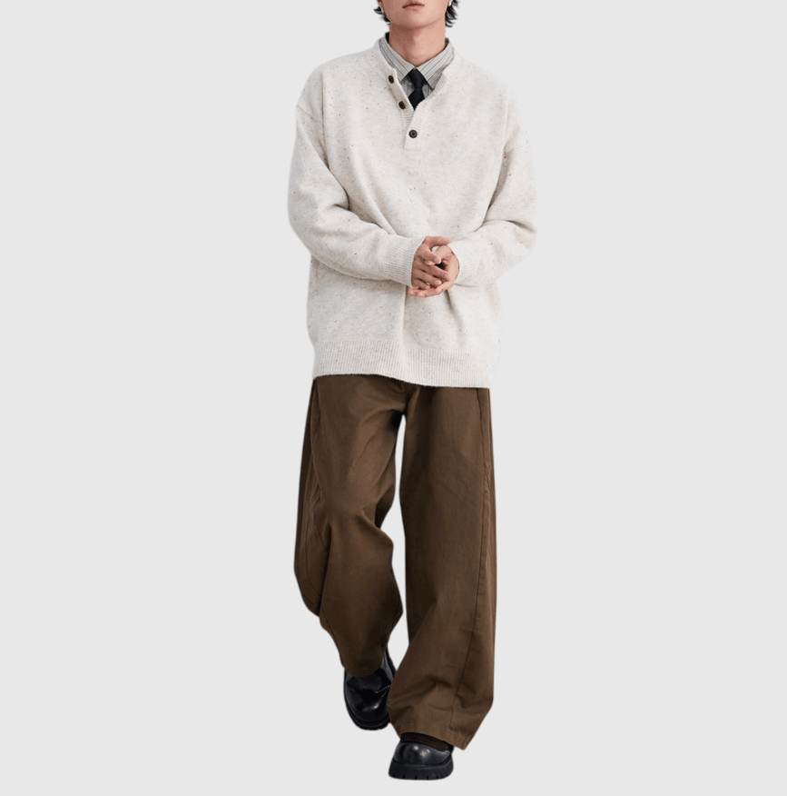 日系基礎彩點紗設計 亨利領針織毛衣 [SBK-1136]