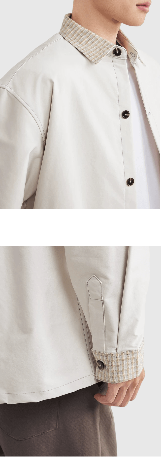 日系復古輯明線領口格紋拼接 長袖恤衫 [SBS-1381]