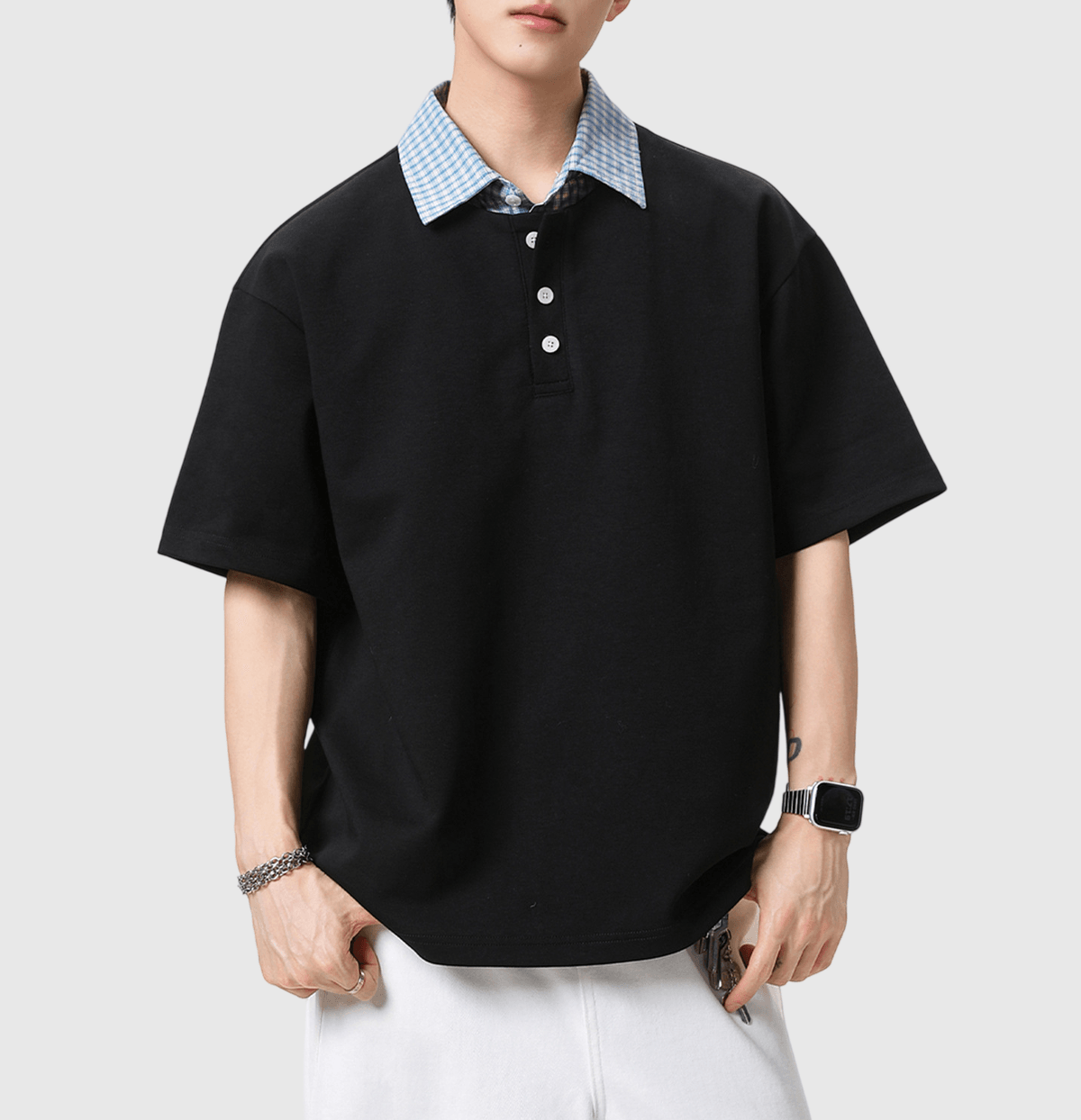 假兩件式半開襟鈕扣設計 短袖 POLO T-Shirt [SBT-1561]