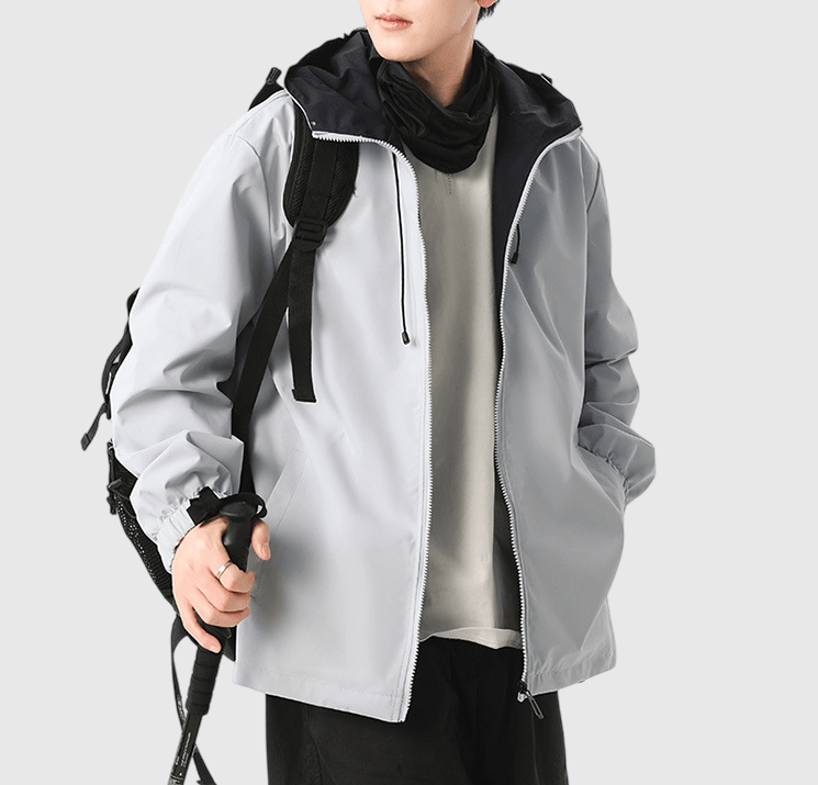 內層撞色設計 長袖連帽風褸外套 [CBJ-1072]