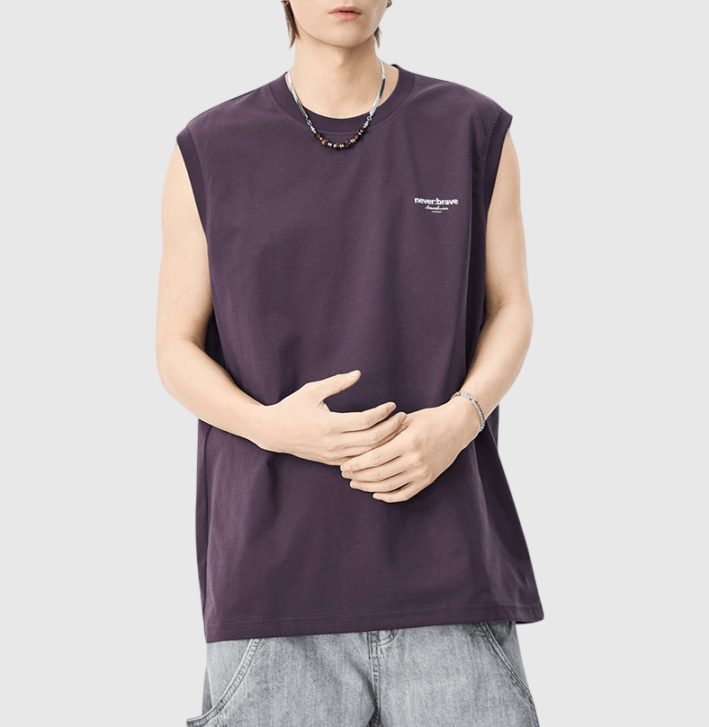 日系文青色系細文字圖案印燙 無袖背心 T-Shirt [SBT-1533]