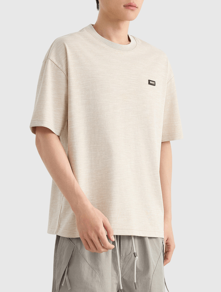 彩紗編織細金屬標籤縫紉設計 短袖 T-Shirt [CBT-1284]