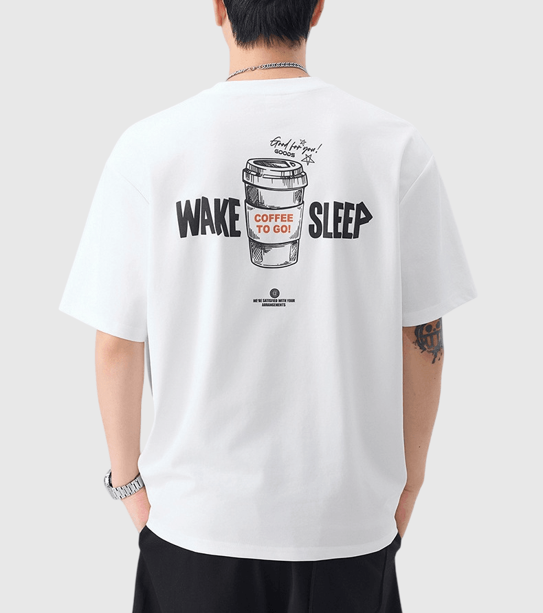 咖啡素描繪畫圖案文字印燙設計 短袖 T-Shirt [SBT-1580]