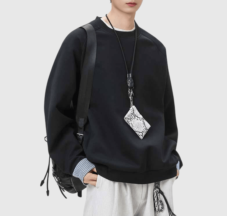 日系手袖格紋恤衫縫紉拼接 長袖衛衣 [SBH-1347]