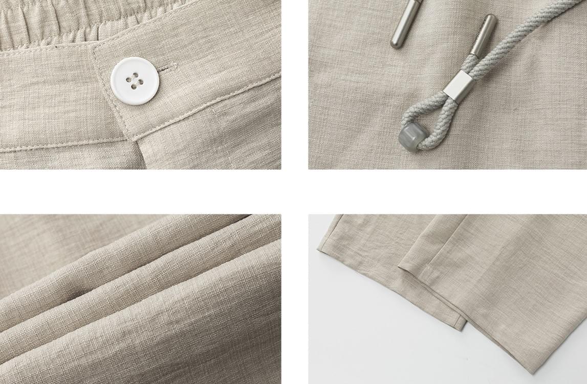 日系外編織鬆緊腰繩設計 麻質闊腿直筒垂感長褲 [SBP-1201]