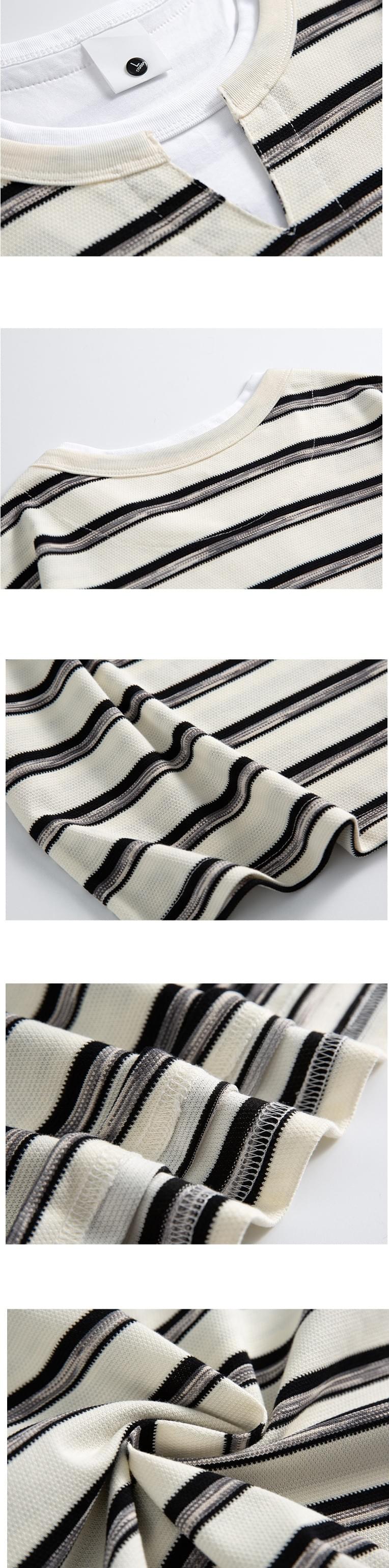 復古層次撞色橫間條紋設計 短袖 T-Shirt [SBT-1495]