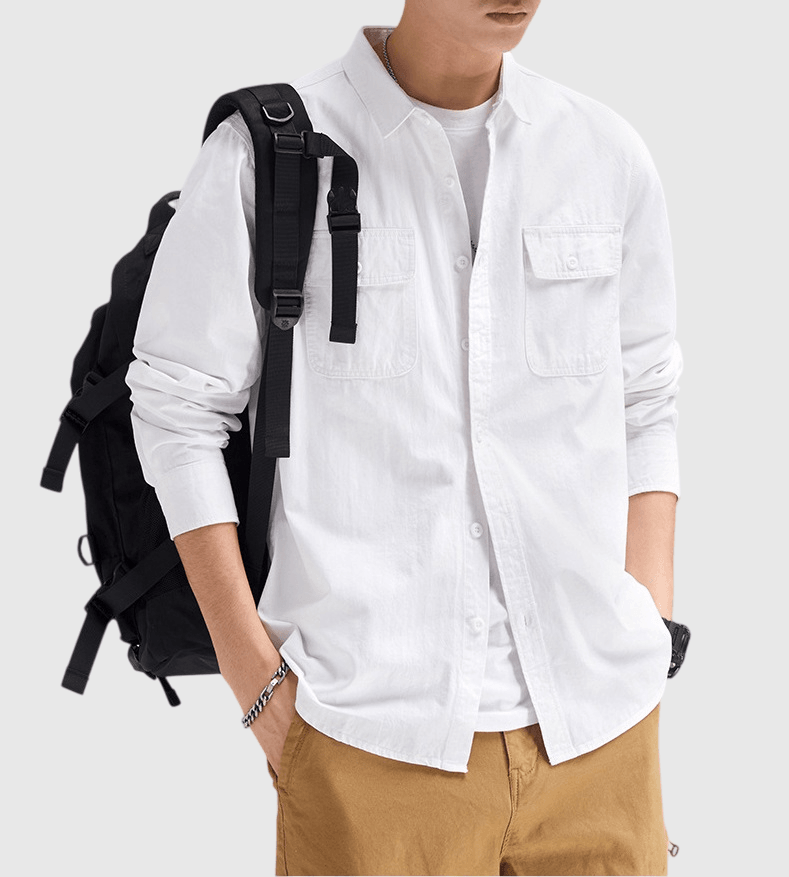 日系經典雙前袋鈕扣工裝 純棉長袖恤衫 [SBS-1074]