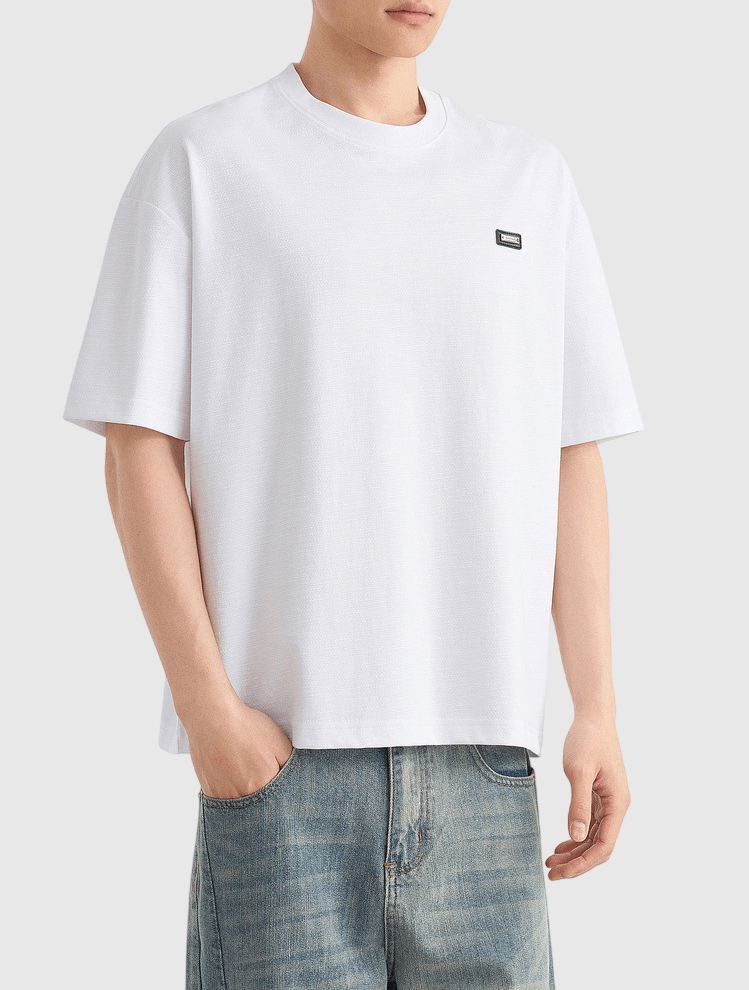 彩紗編織細金屬標籤縫紉設計 短袖 T-Shirt [CBT-1284]