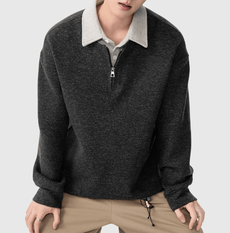 日系假兩件式領口撞色拼接縫線工藝 半領長袖 T-Shirt [SBT-1590]