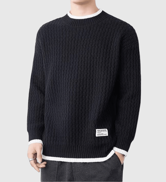 日系簡約條紋小撞色 圓領針織毛衣 [SBK-1031]