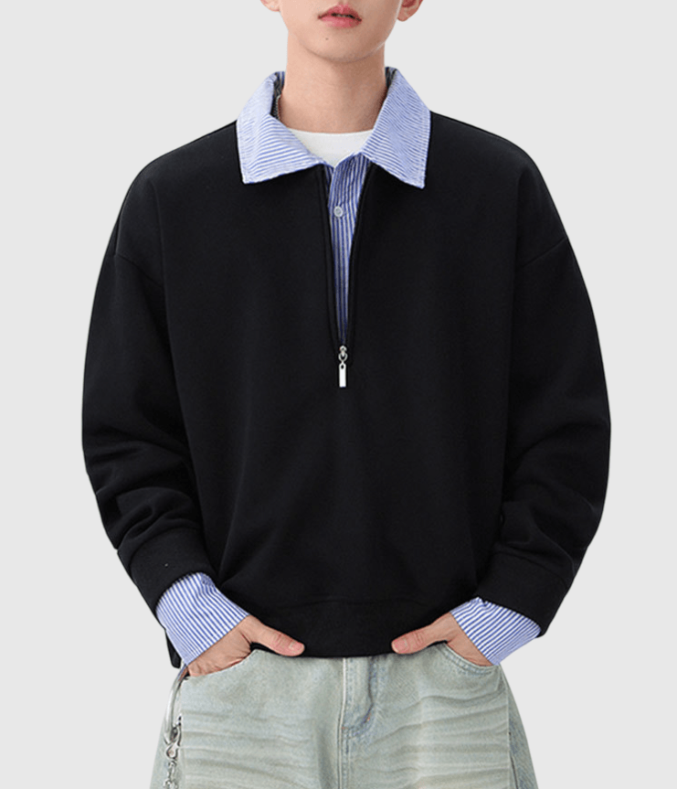 假兩件式恤衫拼接 重磅 POLO 衛衣 [CBH-1025]