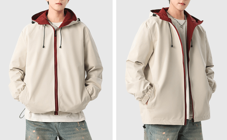 內層撞色設計 長袖連帽風褸外套 [CBJ-1072]