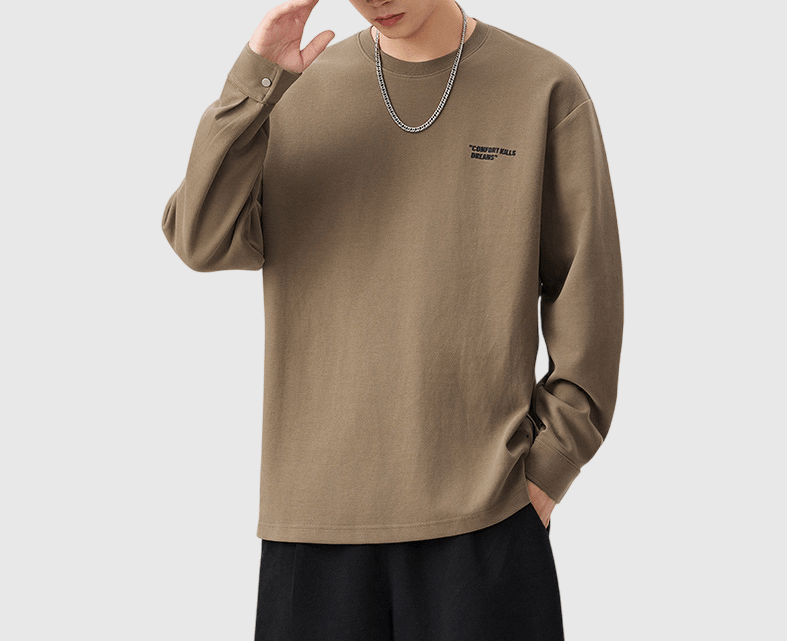 細文字刺繡設計 重磅長袖 T-Shirt [SBT-1466]