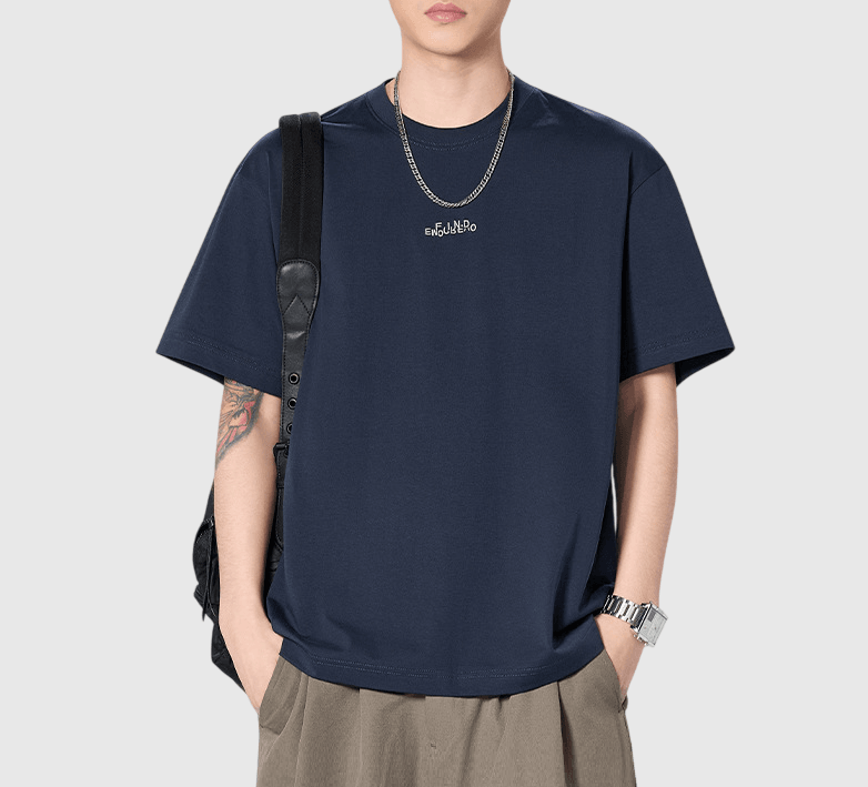  中身細文字刺繡設計 純棉短袖 T-Shirt [SBT-1509]