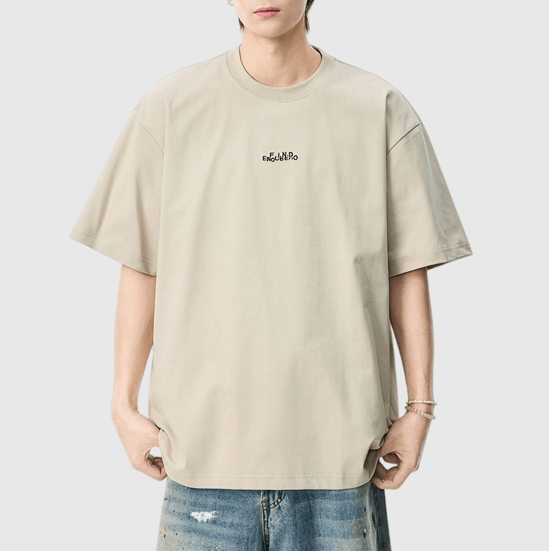  中身細文字刺繡設計 純棉短袖 T-Shirt [SBT-1509]