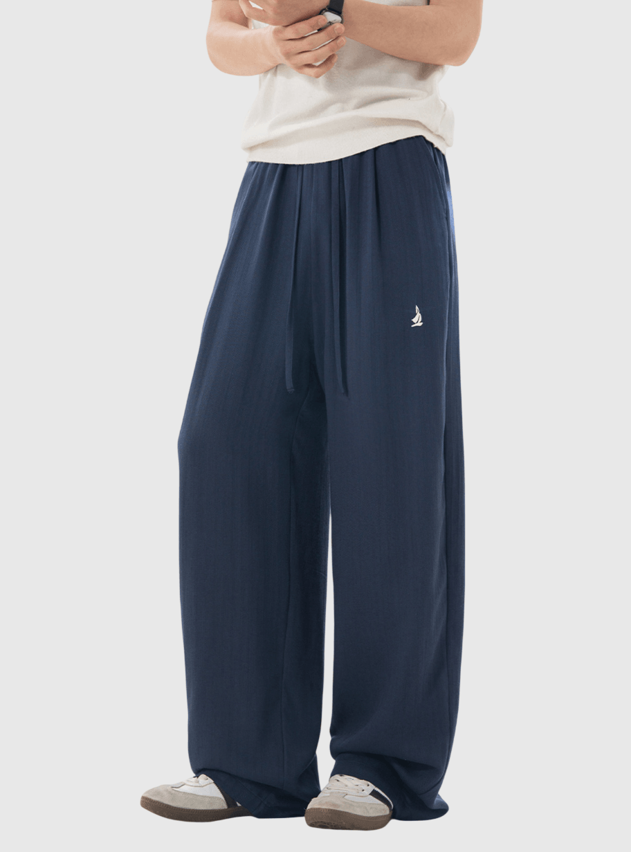 日系基礎輕便透氣 仿麻質闊腿直筒垂感長褲 [SBP-1195]