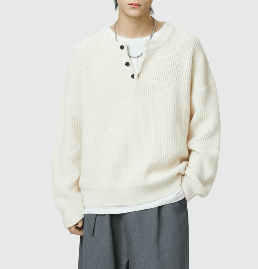 日系粗線紋理針織 亨利領毛衣 [SBK-1132]