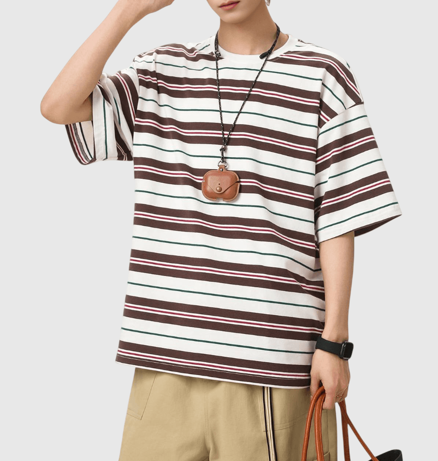 對比色系層次撞色橫間條紋 短袖 T-Shirt [SBT-1502]