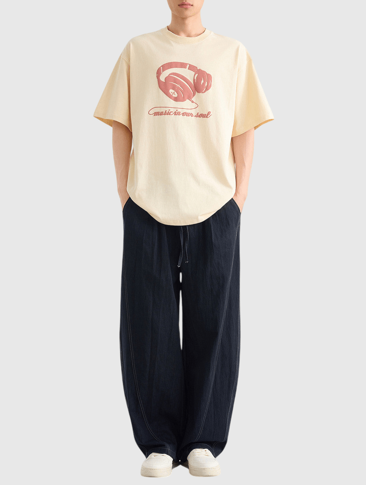 頭戴耳機圖案印燙設計 純棉短袖 T-Shirt [CBT-1285]