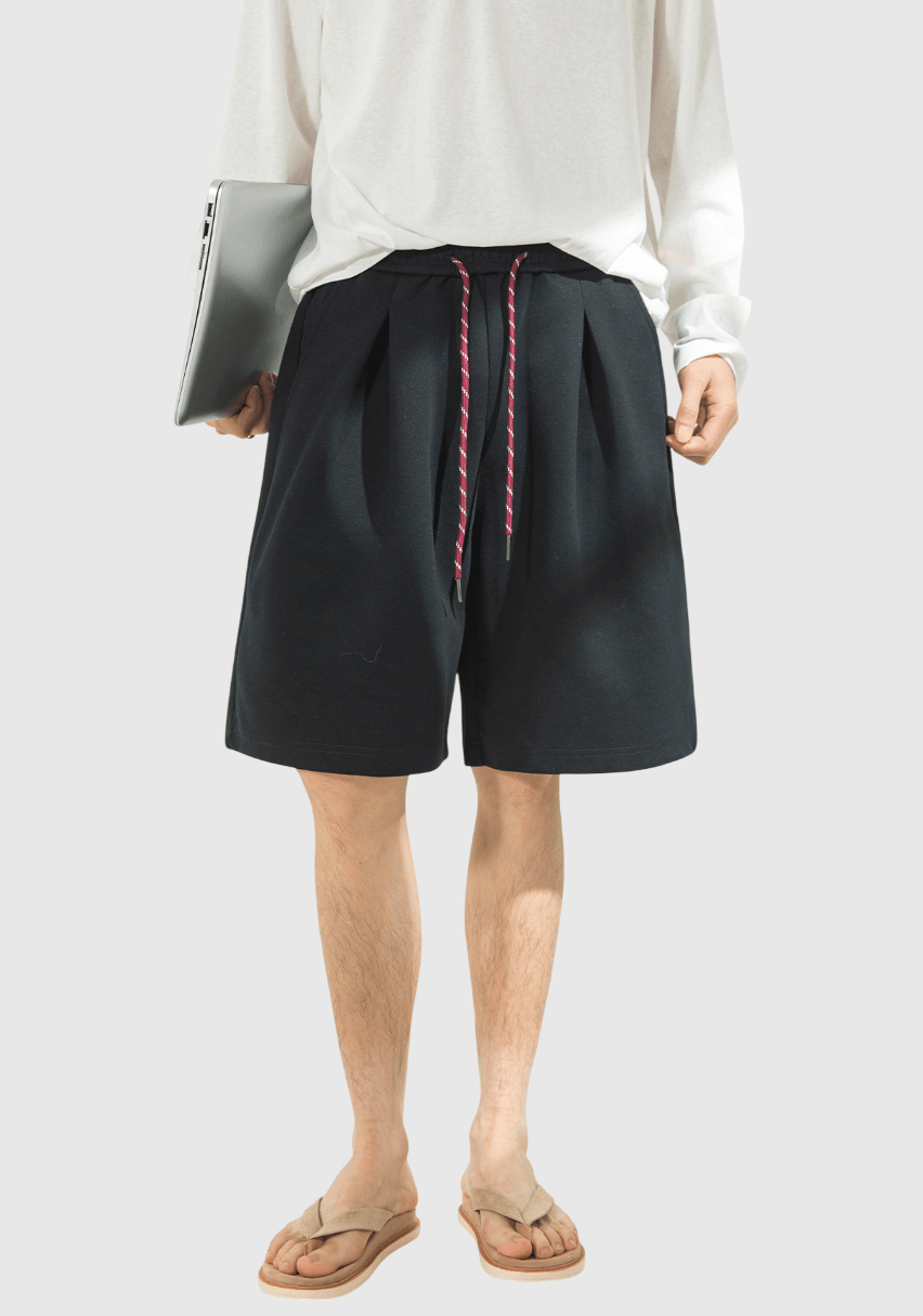 日系基礎褶皺拼色鬆緊繩設計 棉衛短褲 [SBST-1152]