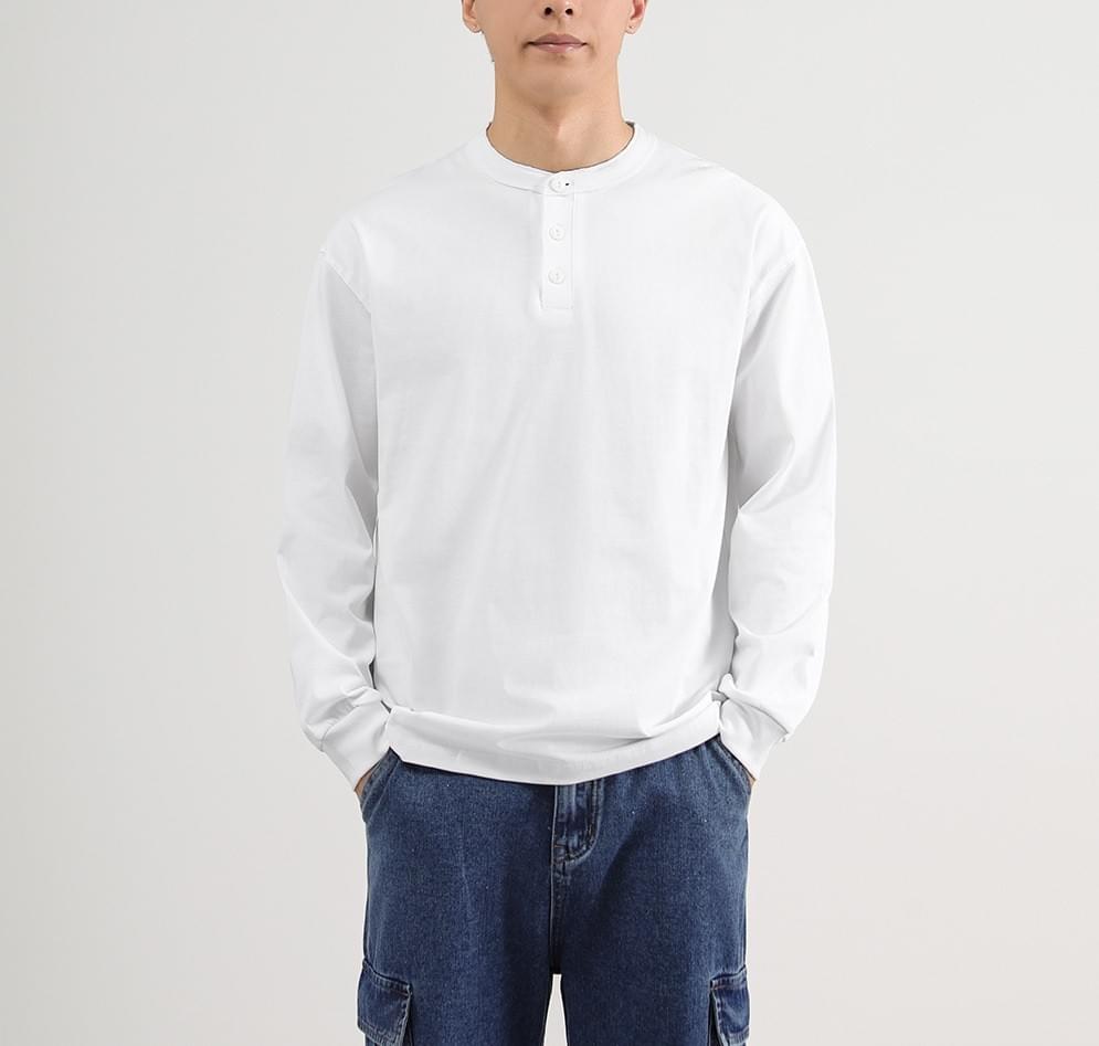 日系基礎純色亨利領 重磅純棉長袖 T-Shirt [CBT-1229]