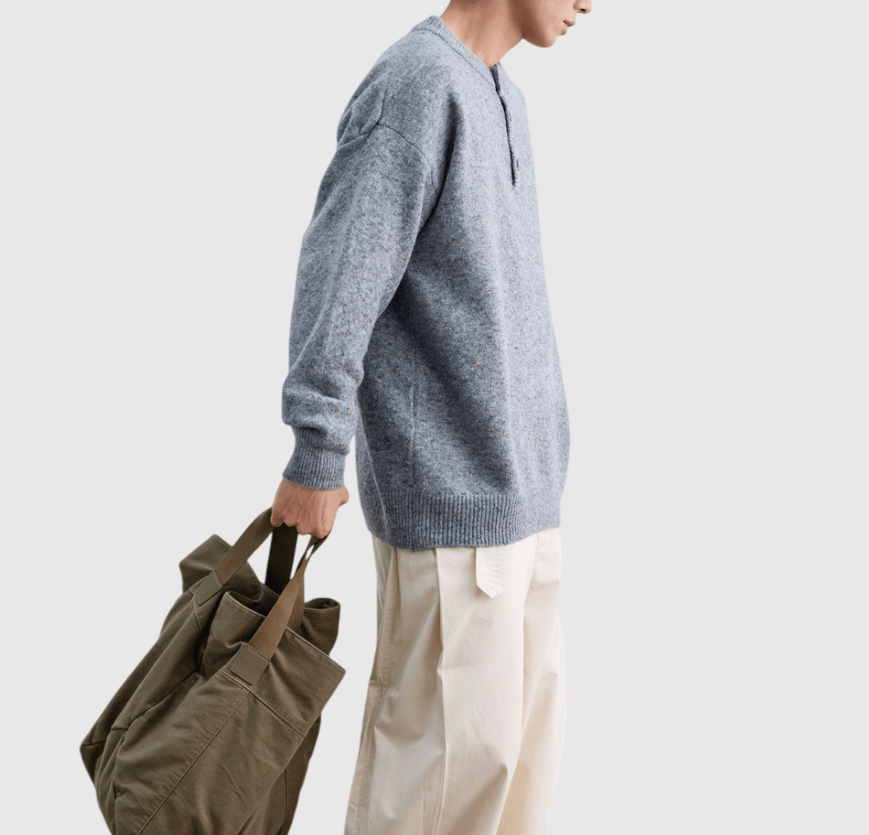 日系基礎彩點紗設計 亨利領針織毛衣 [SBK-1136]