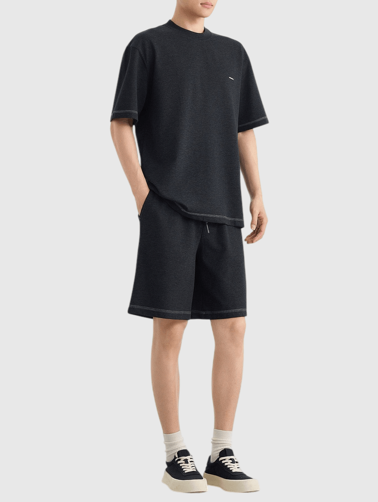 混色肌理紗織設計 仿牛仔布短袖 T-Shirt [CBT-1573]