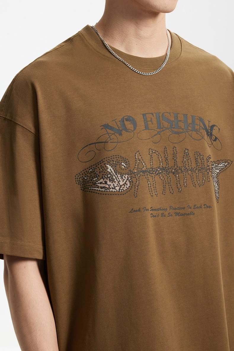 魚骨文字圖案立體印燙 純棉短袖 T-Shirt [CBT-1238]