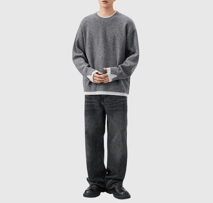 日系假兩件式混紡絨毛編織 針織毛衣 [SBK-1135]