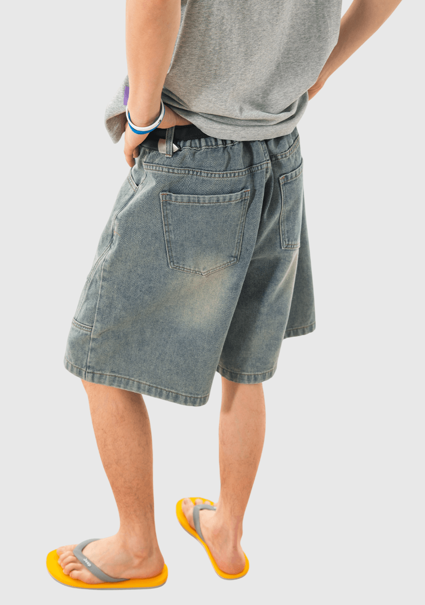 復古洗水立體分割縫線設計 牛仔短褲 [SBST-1153]