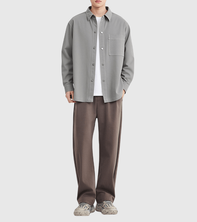 日系輕復古前袋輯明線縫紉 長袖恤衫 [SBS-1382]