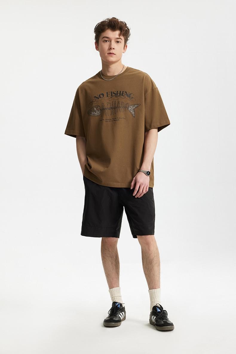 魚骨文字圖案立體印燙 純棉短袖 T-Shirt [CBT-1238]