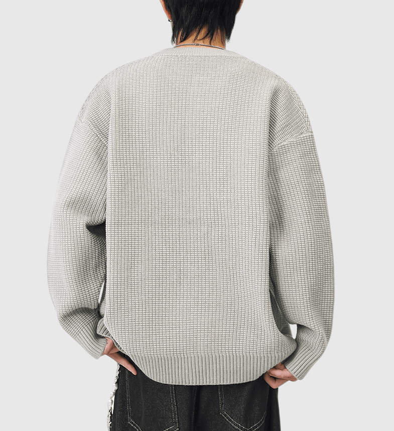 日系立體粗線紗織紋理 針織圓領開胸外套 [SBO-1462]